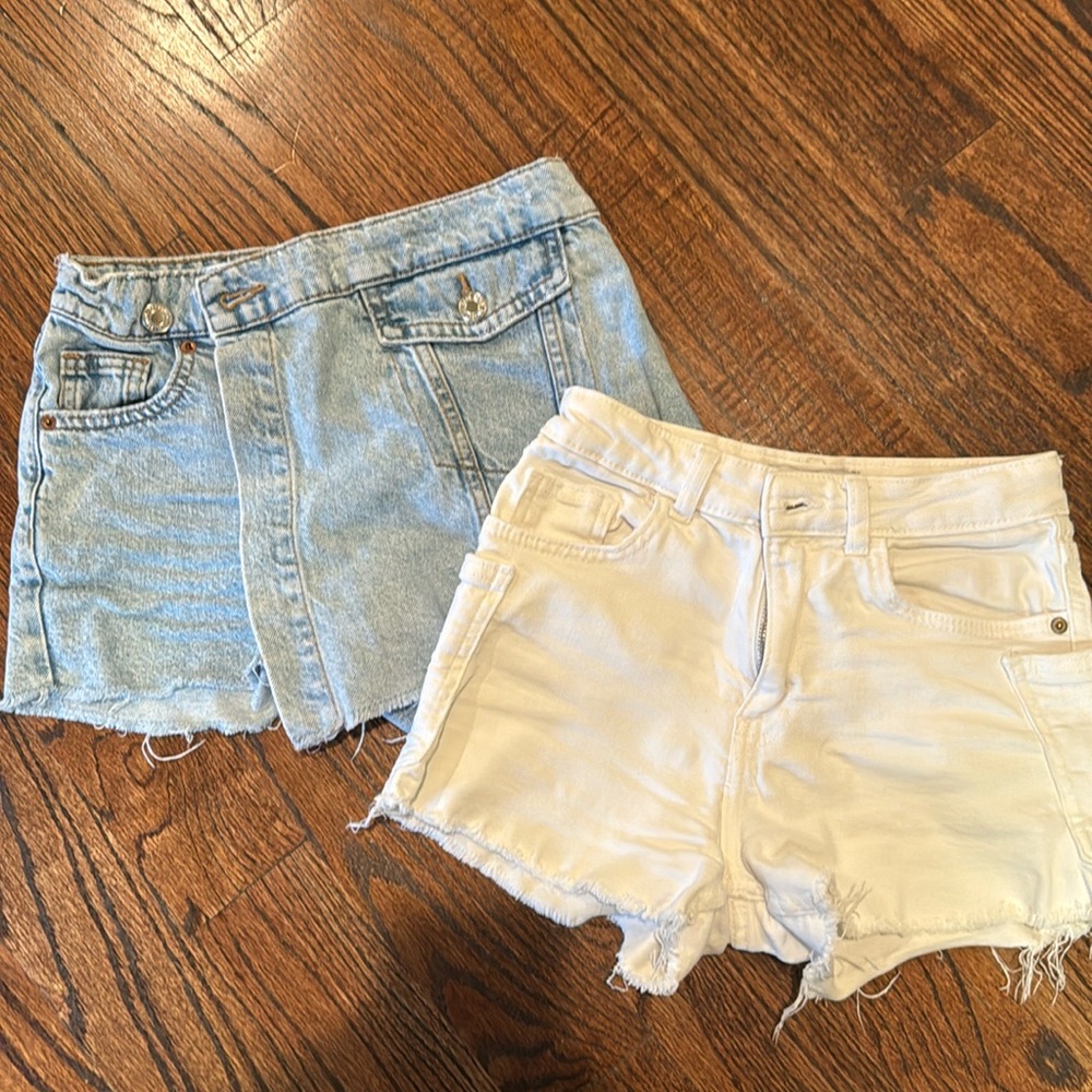 Zara girls white jean shorts and jeans skort size 10 and 9 respectively.